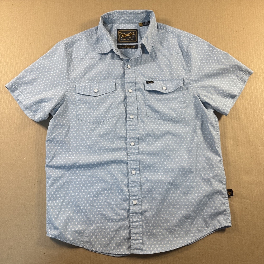 Howler Bros Shirt Mens Small S Western Pearl Snap Button Up Cowboy Blue